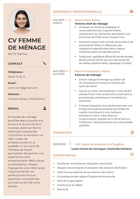 cv femme de ménage|Exemple de CV : Femme de ménage [GRATUIT]